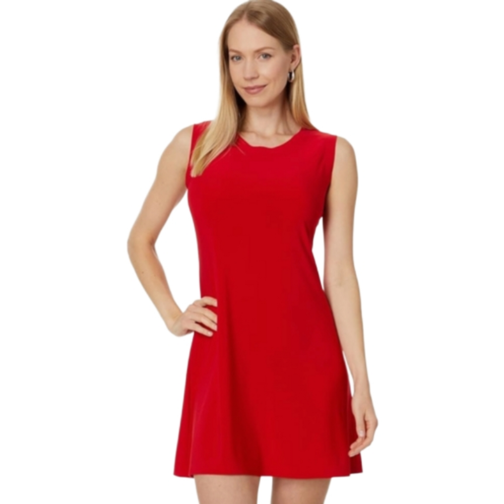 Norma Kamali Womens Red Dress Sleeveless Swing Mini Cocktail Date Jersey Xl
